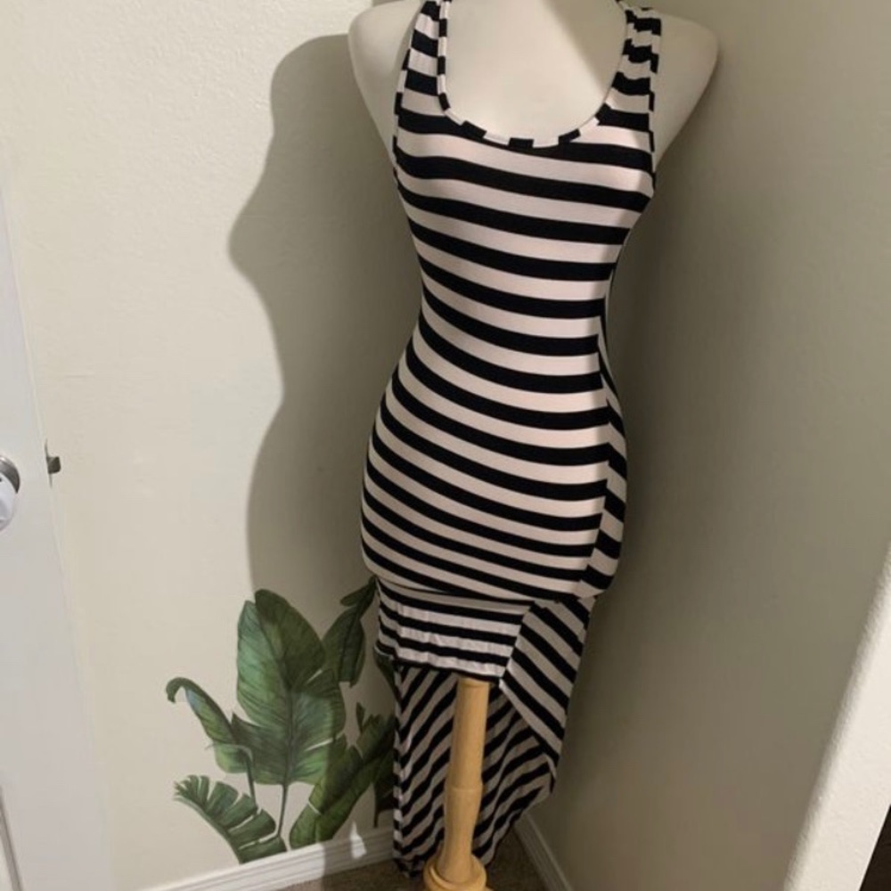 white black striped dress